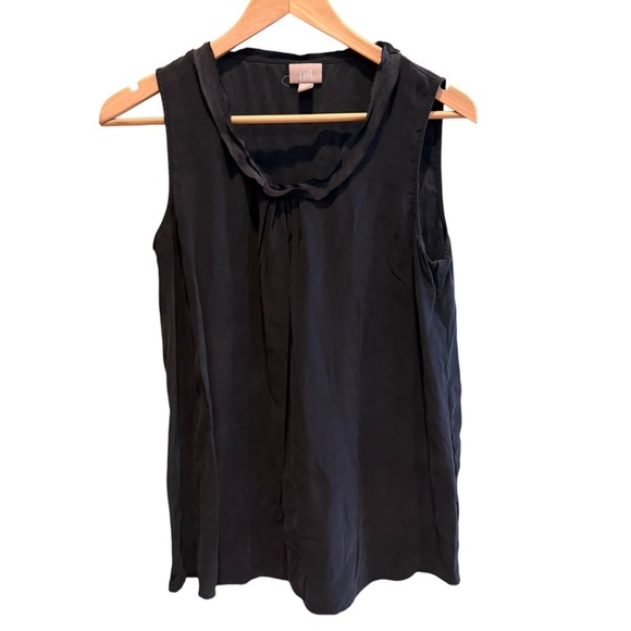 J.JILL Womens Tank Top M Silk Pleated Frayed Neckline Sleeveless Shell Black - Picture 2 of 8